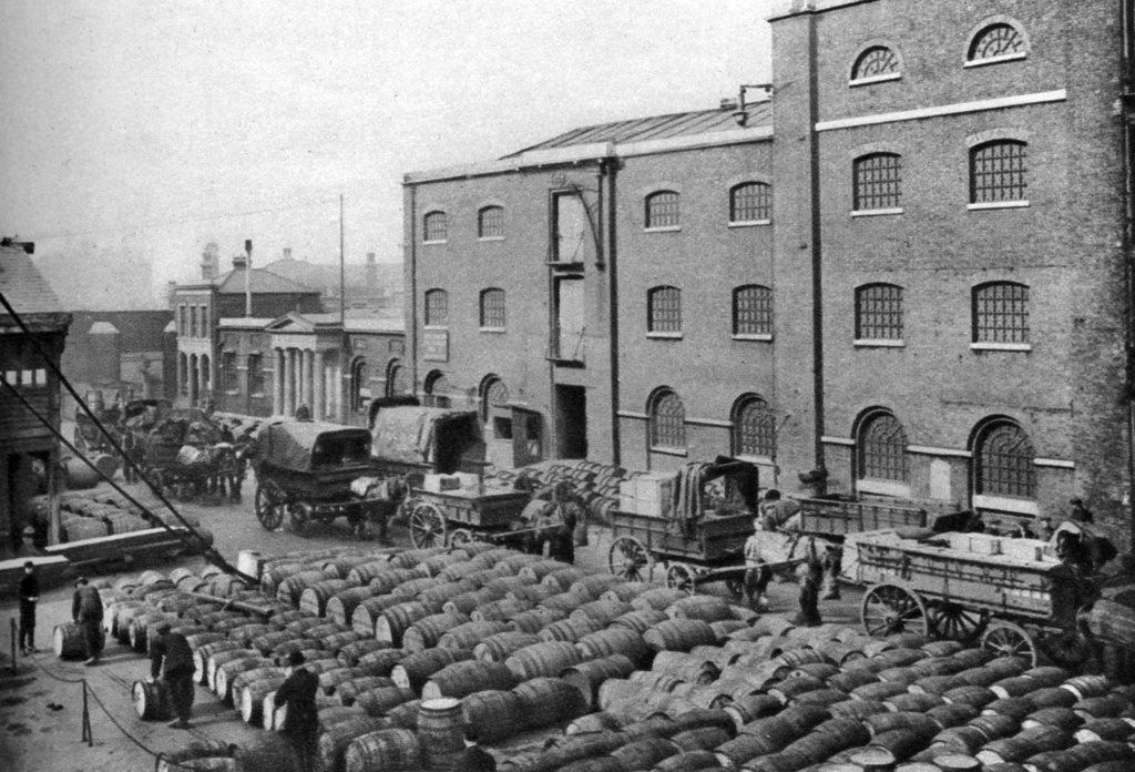 Detail of Barrels of molasses, West India Docks, London by Langfier Photo