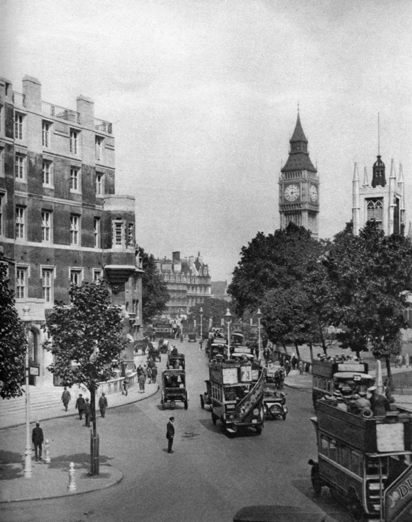 Detail of The corner of Tothill and Victoria Streets, looking towards Parliament Square, London by Ellis