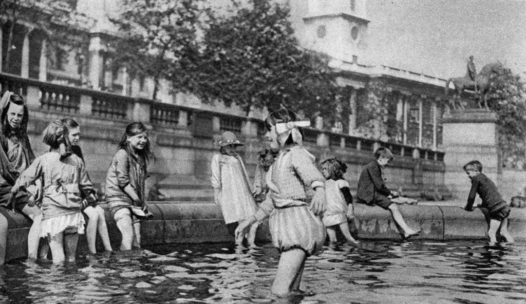Detail of Children paddling in the fountains at Trafalgar Square, London by Whiffin