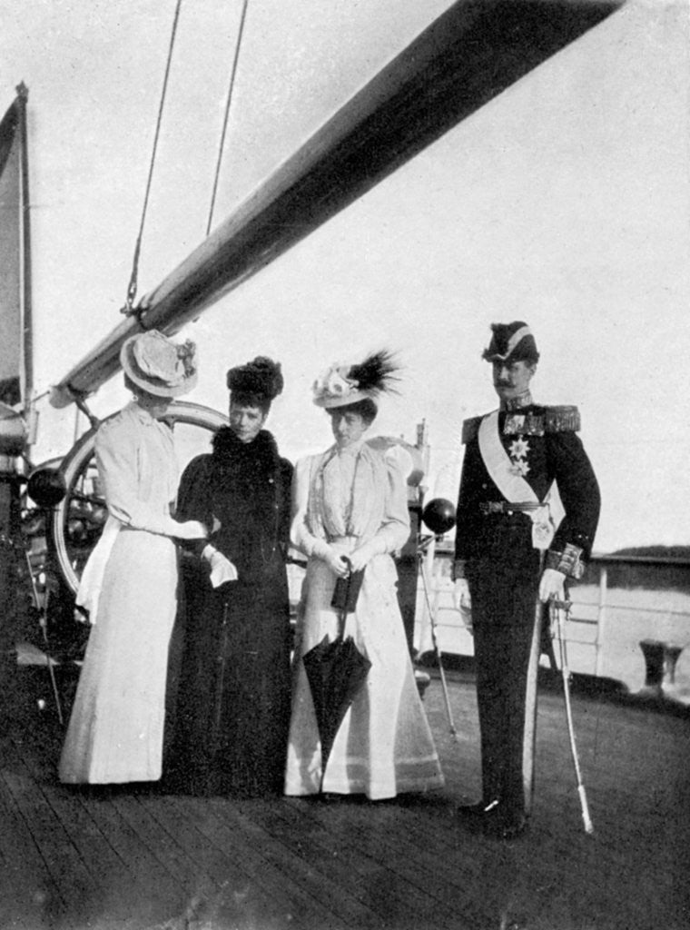 Detail of Empress Maria Feodorovna, Princess Victoria, Queen Maud and King Haakon VII of Norway by Queen Alexandra