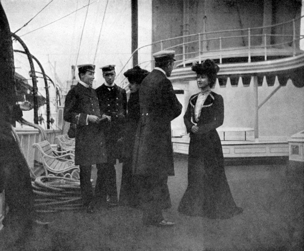 Detail of A group on the royal yacht Victoria and Albert III at Copenhagen, Sweden by Queen Alexandra