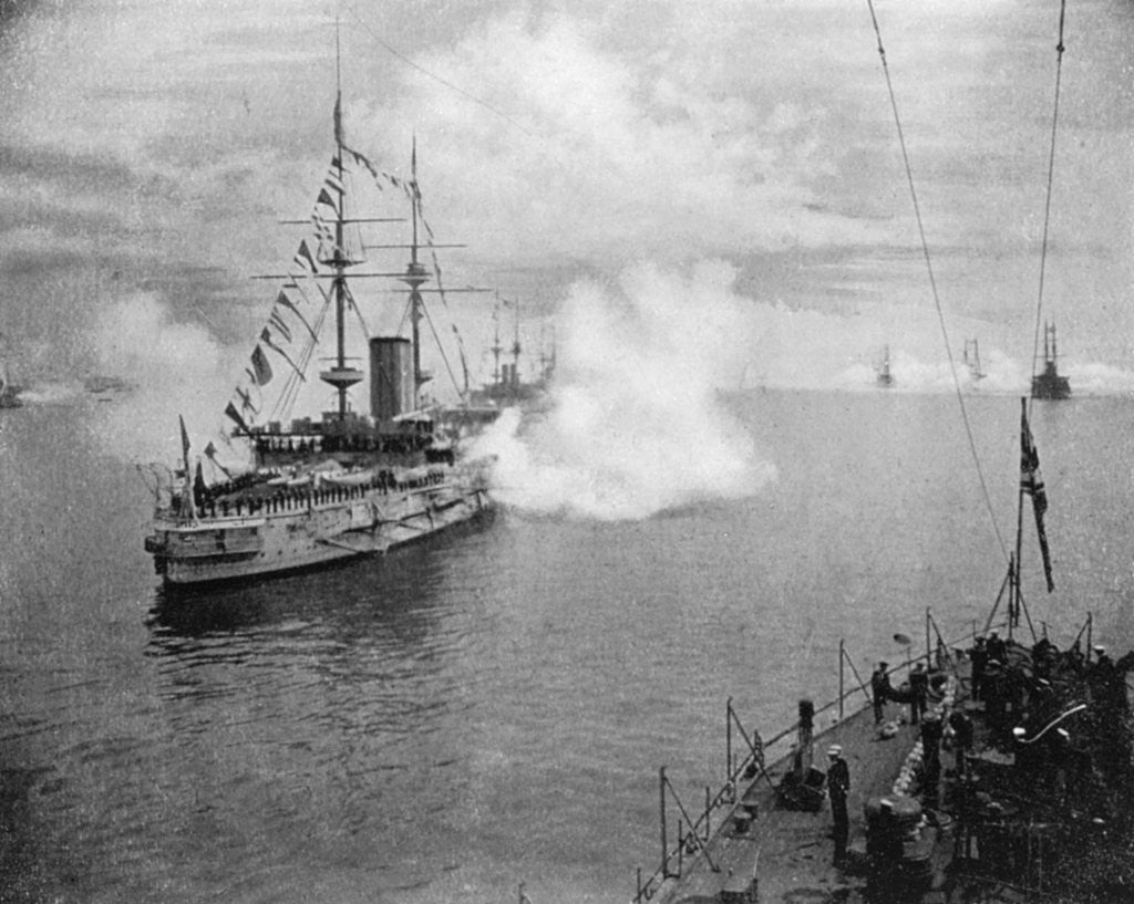 Detail of A salute by the Home Fleet by Queen Alexandra