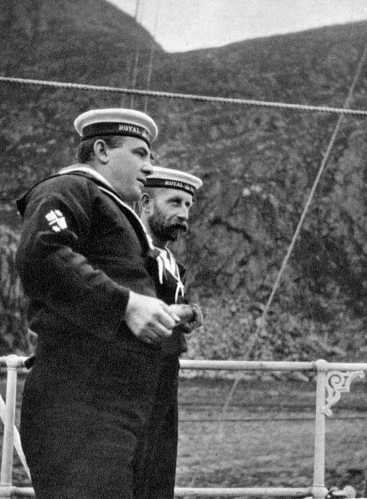 Detail of Two sailors on the royal yacht off the coast of Norway by Queen Alexandra