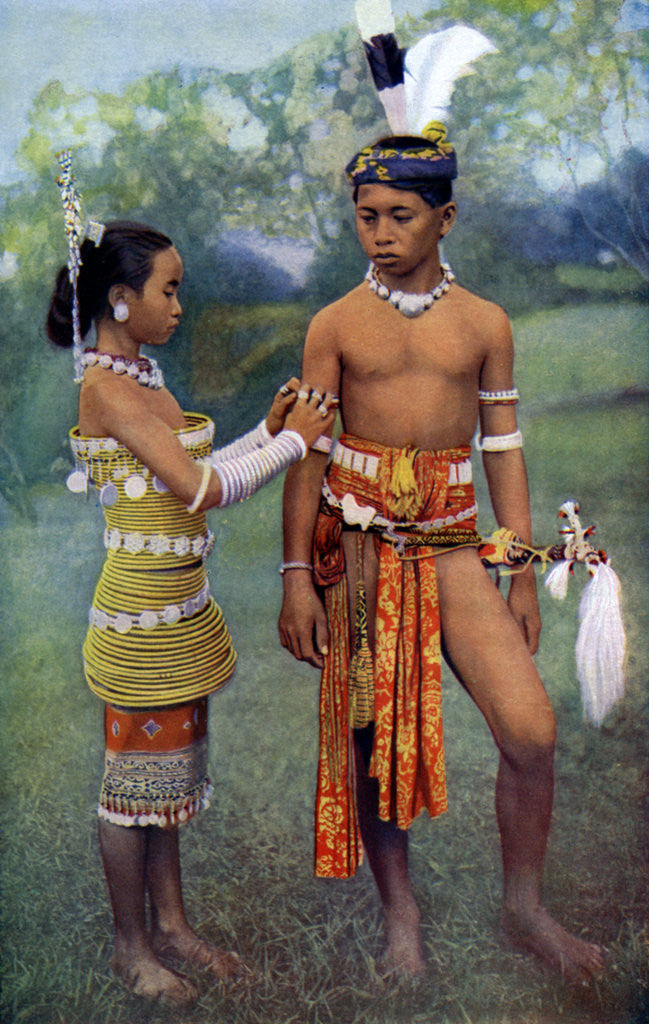 Detail of Young Iban or Sea Dayaks people in gala attire, Borneo by Dr Charles Hose