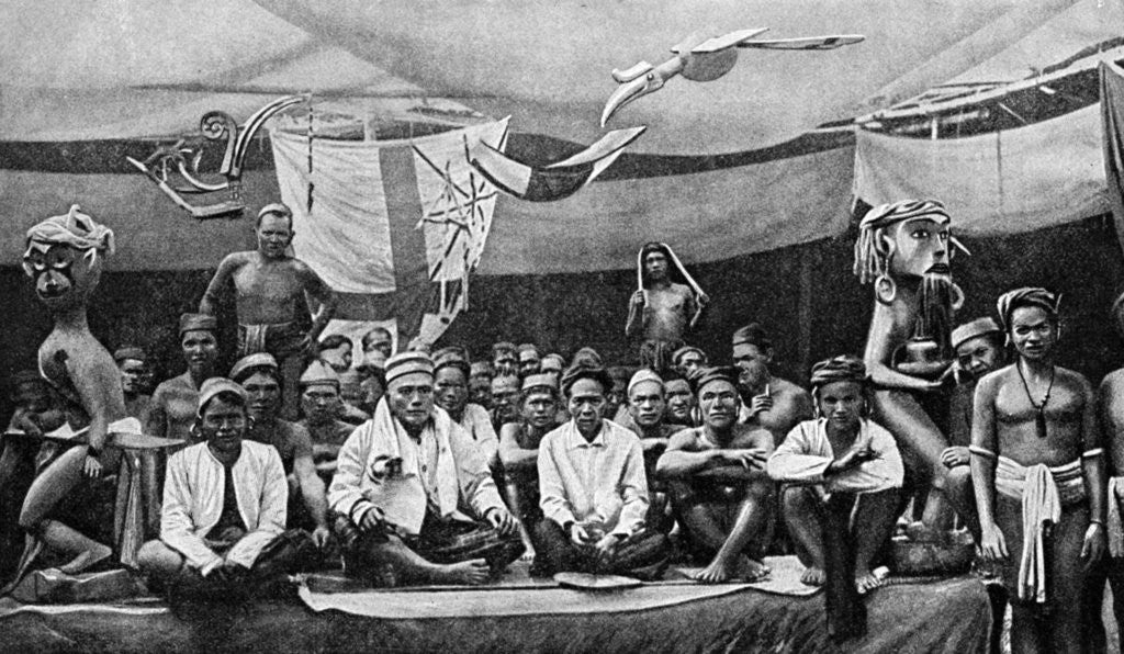 Detail of Traditional enemies assembled at a peace conference in Claudetown, Sarawak by Dr Charles Hose