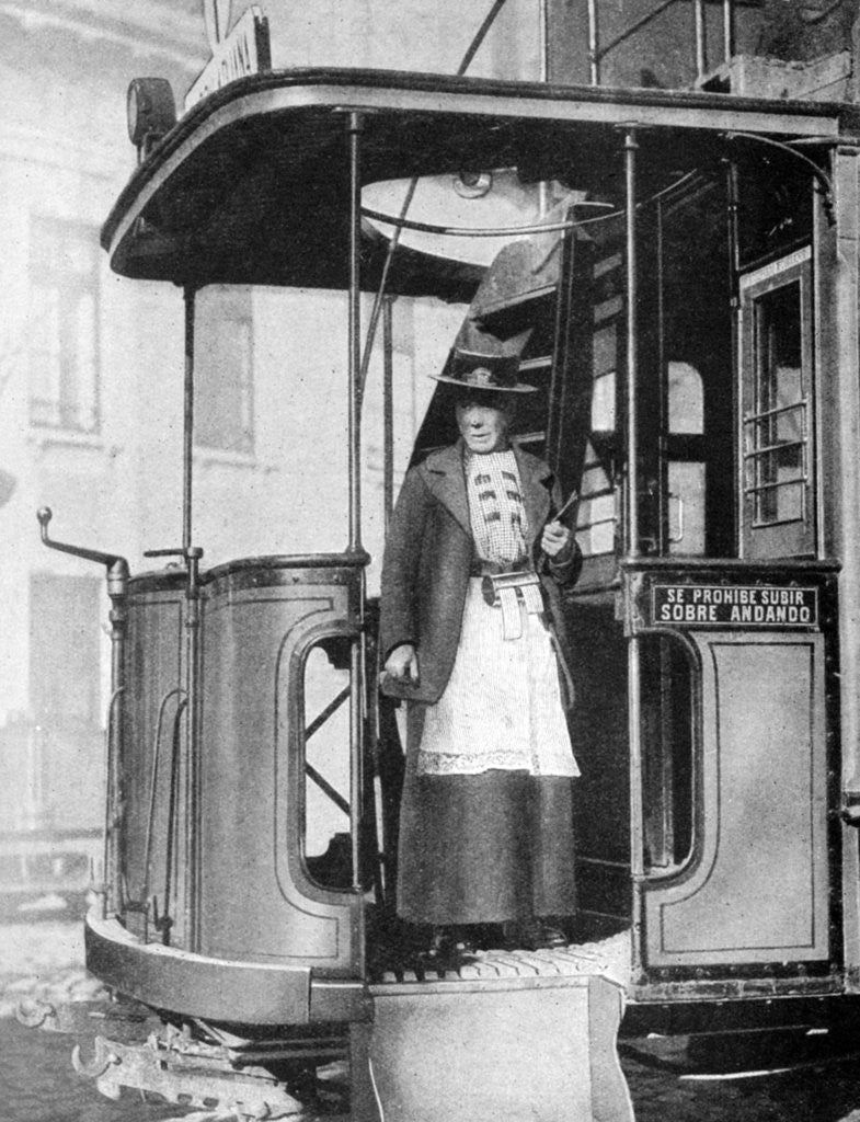 Detail of A woman tram-conductor, Chile by Brown & Dawson