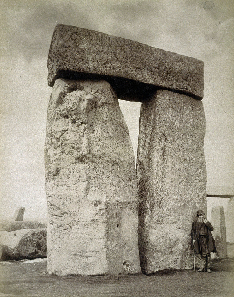 Detail of A shepherd posing at Stonehenge on Salisbury Plain by Anonymous