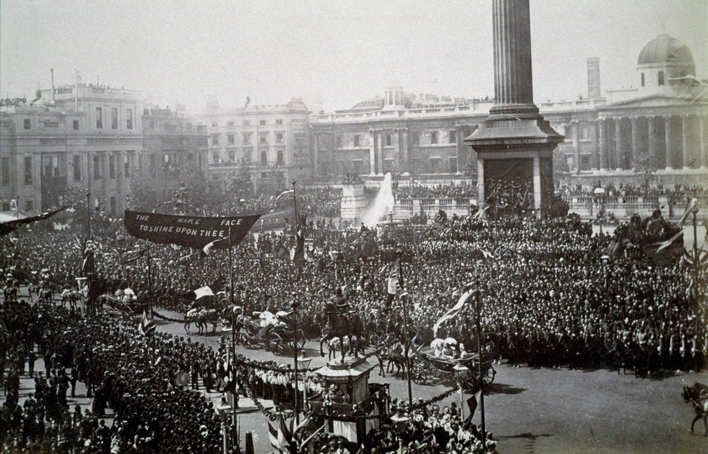 Detail of Queen Victoria in Trafalgar Square during her Golden Jubilee celebrations by Anonymous
