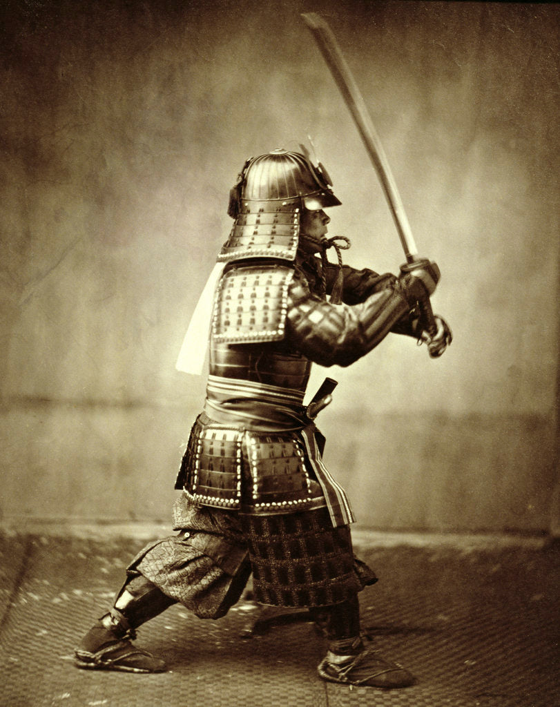 Detail of Samurai with raised sword by Felice Beato