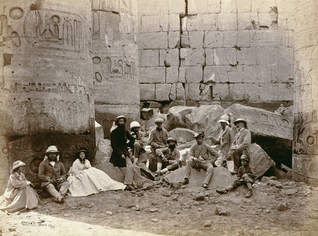Detail of Group photograph in the Hall of Columns, Karnak, Egypt, 1862 by Francis Bedford