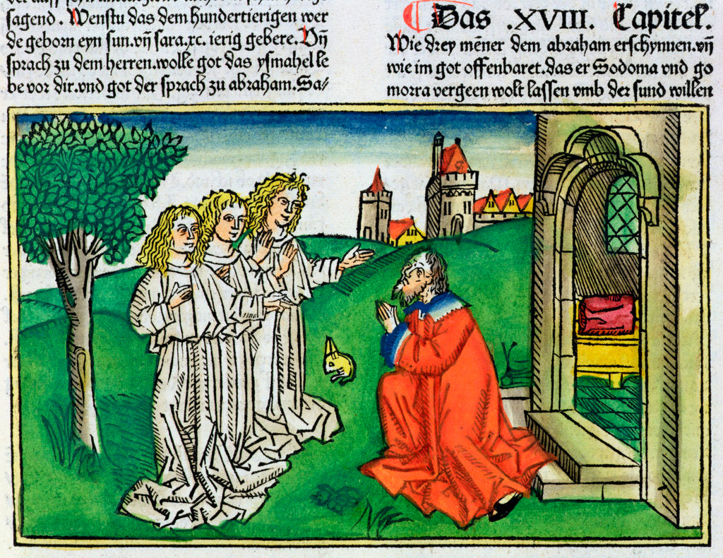 Detail of Genesis 18:2: Abraham and the three angels by Anonymous