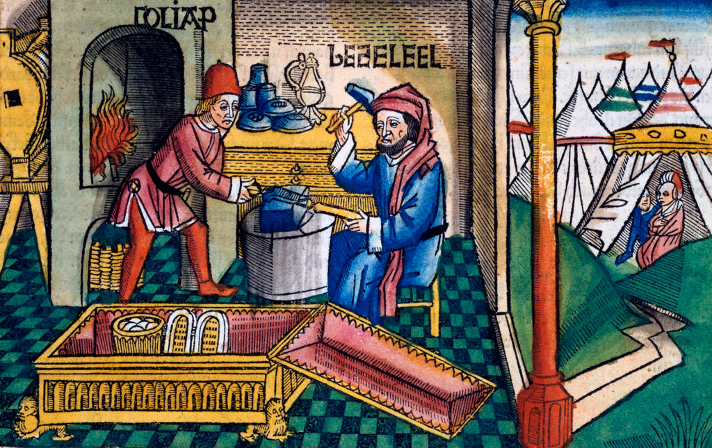 Detail of Exodus 31:2-8: Bezalel and Aholiab making the Ark of the Covenant by Anonymous