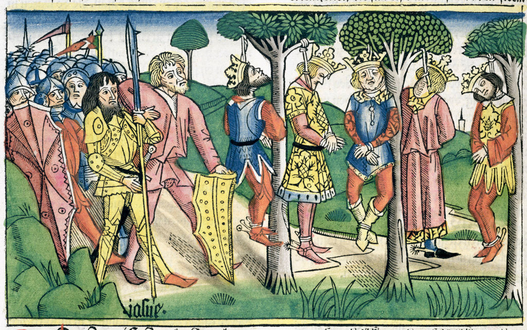 Detail of Joshua 10:16-27: the execution of the five kings by Anonymous