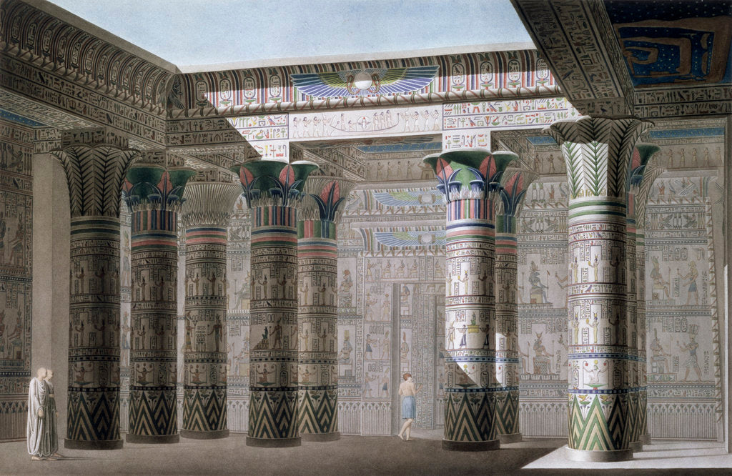 Detail of Interior view from the portico of the Grand Temple on the island of Philae by Antoine Phelippeaux