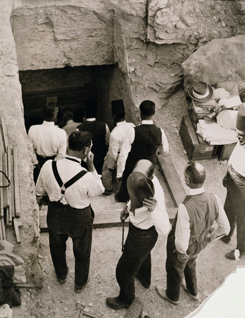 Detail of A party going down the steps to the tomb of Tutankhamun by Harry Burton