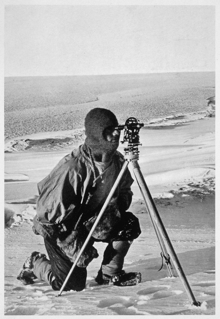 Detail of Lieutenant Evans surveying in the Antarctic by Herbert Ponting