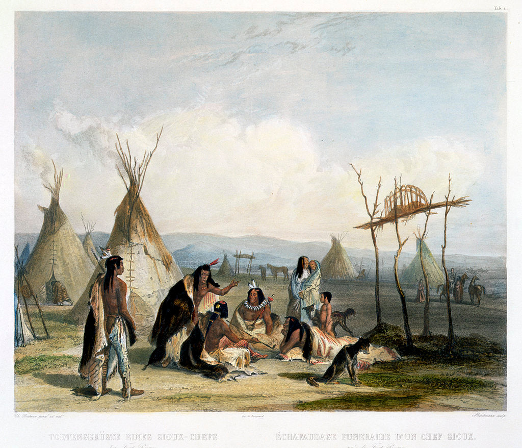 Detail of Funeral Scaffold of a Sioux Chief near Fort Pierre by J Hurlimann