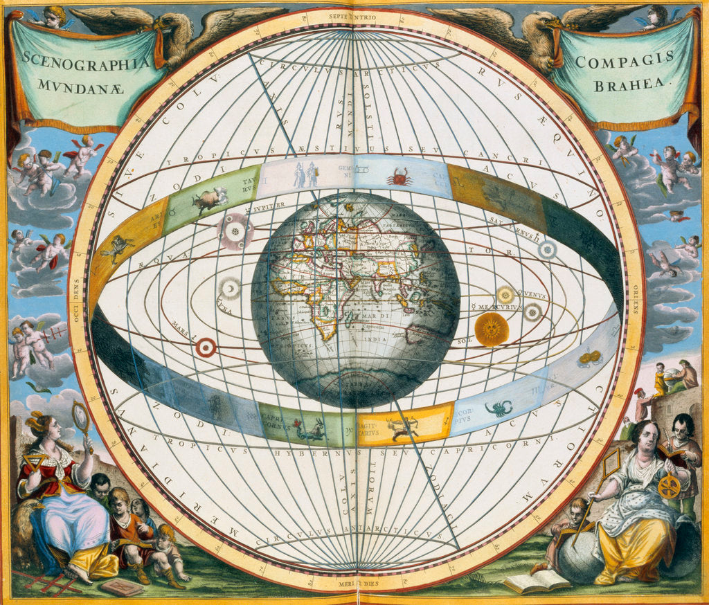 Detail of Map showing Tycho Brahe's system of planetary orbits around the Earth by Andreas Cellarius