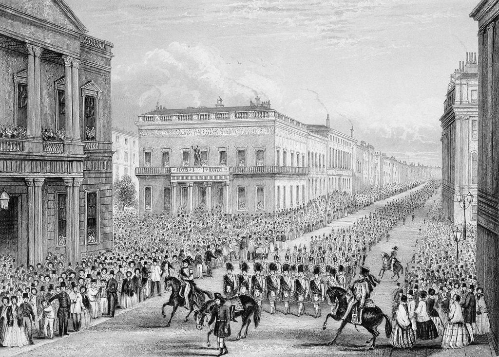 Detail of Wellington's funeral procession passing the Senior United Service Club by Thomas Hosmer Shepherd