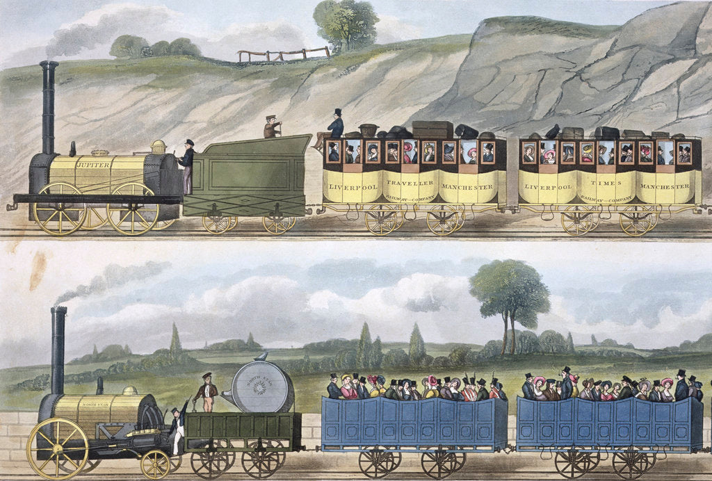 Detail of Coloured view of the Liverpool & Manchester Railway by SG Hughes