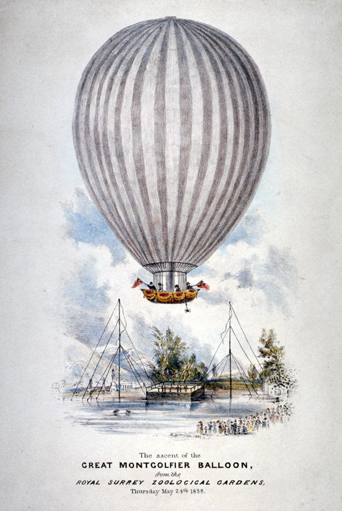 Detail of Hot air balloon ascending over Surrey Zoological Gardens, Southwark, London by Anonymous