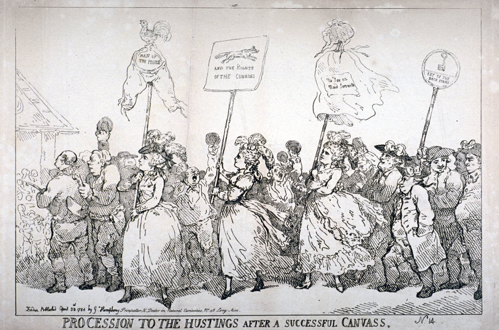 Procession to the hustings after a successful canvass, no:14 by Thomas Rowlandson