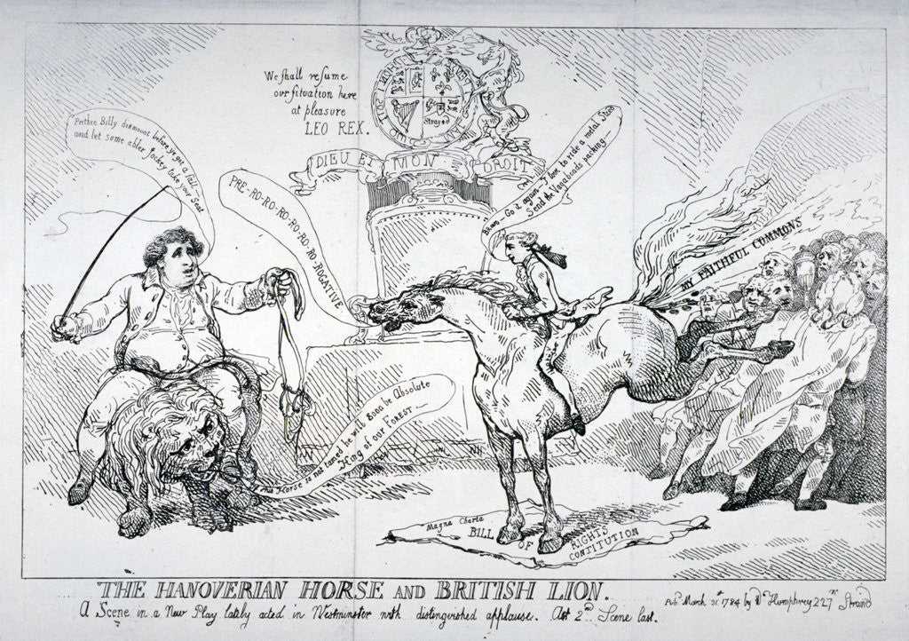 Detail of The Hanoverian horse and British lion by Thomas Rowlandson