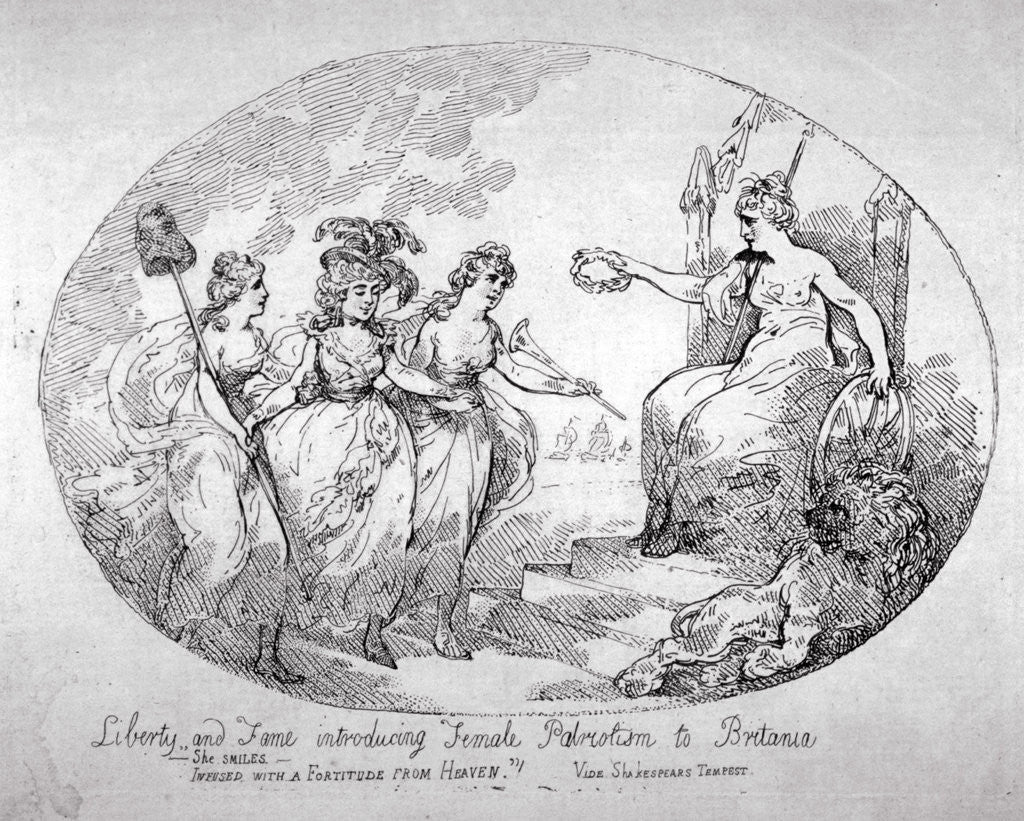 Detail of Liberty and Fame introducing Female Patriotism to Britania by Thomas Rowlandson