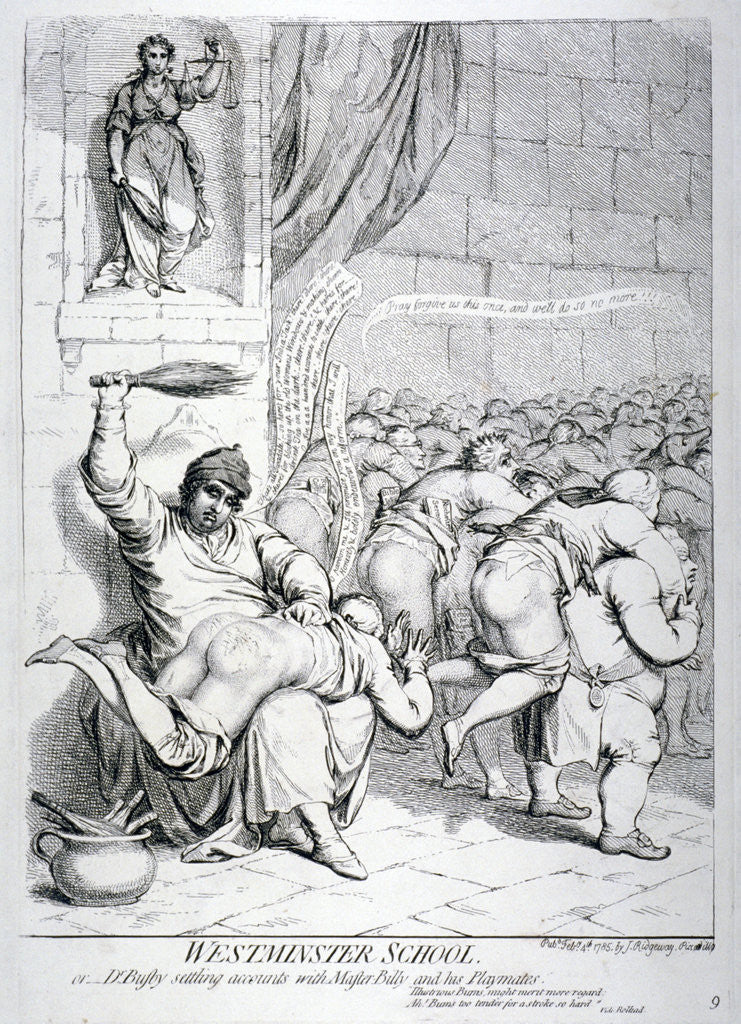 Detail of Westminster School, or Dr Busby settling accounts with Master Billy and his Playmates ... by Anonymous