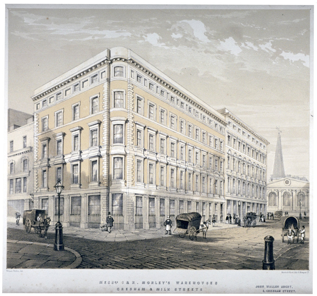 Detail of Messrs J&R Morley's warehouses, corner of Milk Street and Gresham Street, London by Martin & Hood
