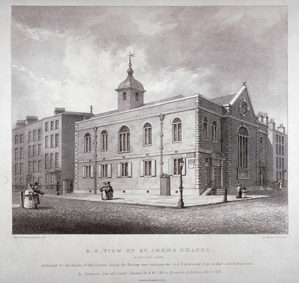 Detail of South-east view of St John's Chapel, Bedford Row, Holborn, London by George Childs