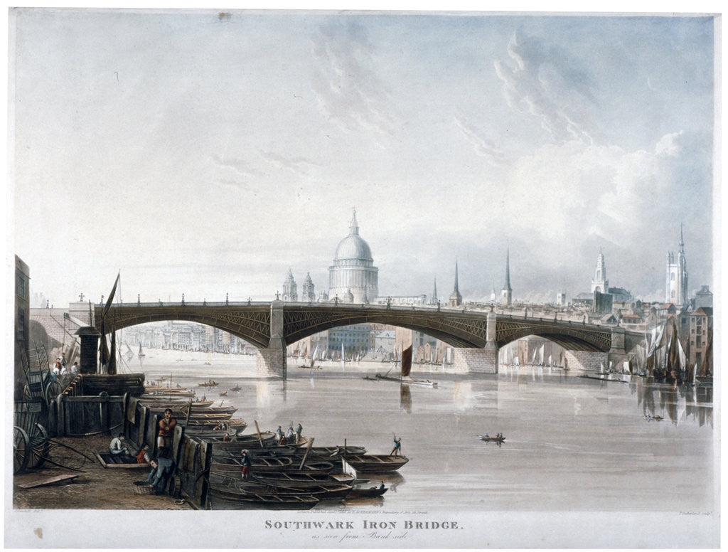Detail of View of 'Southwark Iron Bridge' from Bankside, London by Thomas Sutherland