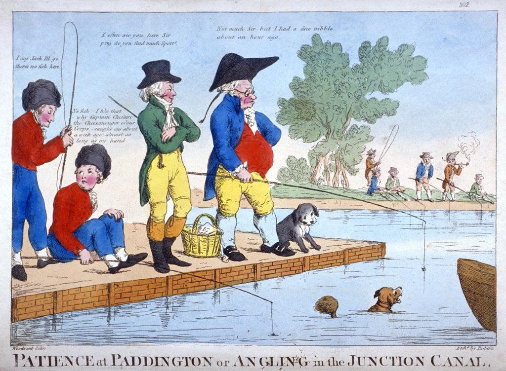 Detail of Patience at Paddington, or angling in the Junction Canal by Roberts