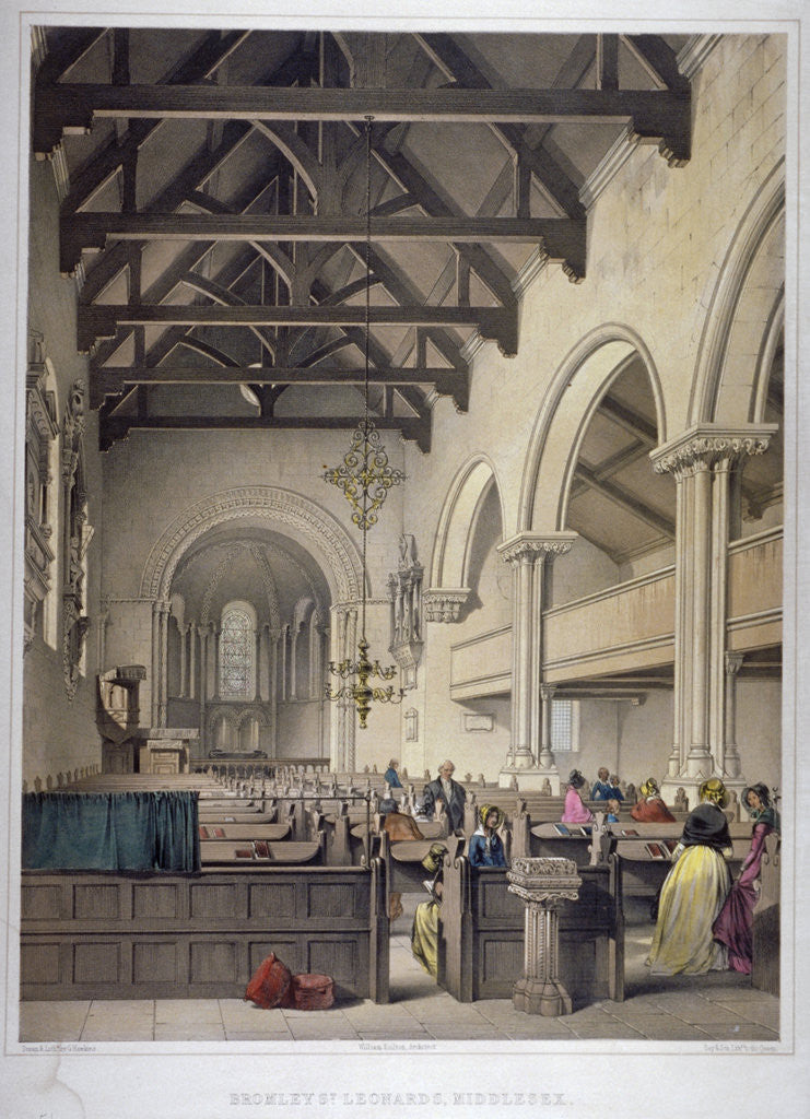 Detail of Interior view of St Leonard's Church, Bromley-by-Bow, London by George Hawkins