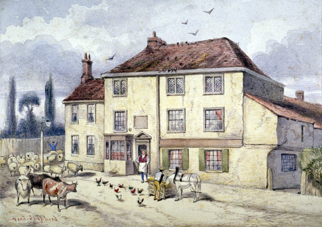Detail of View of the old Pied Bull Inn, Islington, London by Frederick Napoleon Shepherd