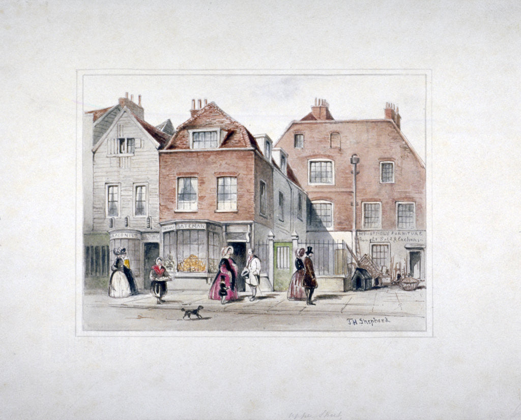 Detail of Mr Upcott's House and figures on Upper Street, Islington, London by Thomas Hosmer Shepherd