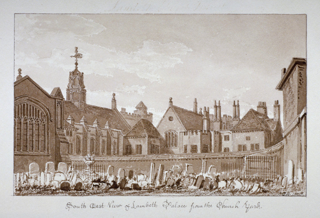 Detail of South-east view of Lambeth Palace from the churchyard, London by John Chessell Buckler