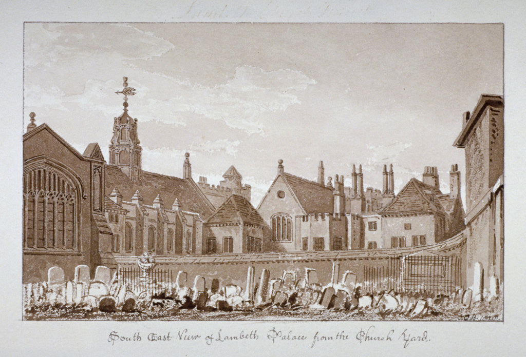 South-east view of Lambeth Palace from the churchyard, London by John Chessell Buckler