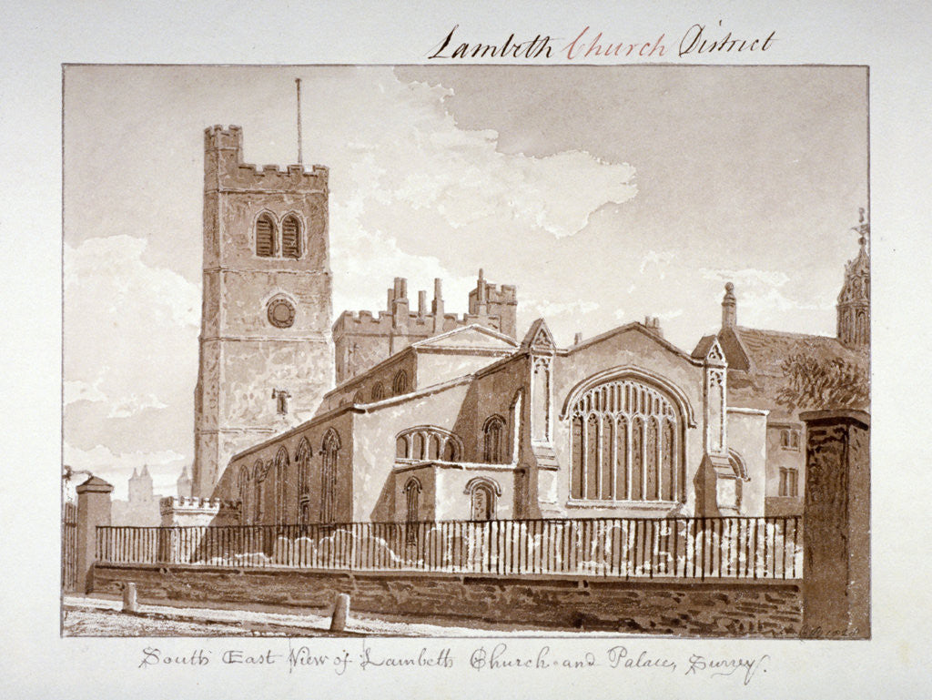 Detail of South-east view of the Church of St Mary, Lambeth, London by John Chessell Buckler