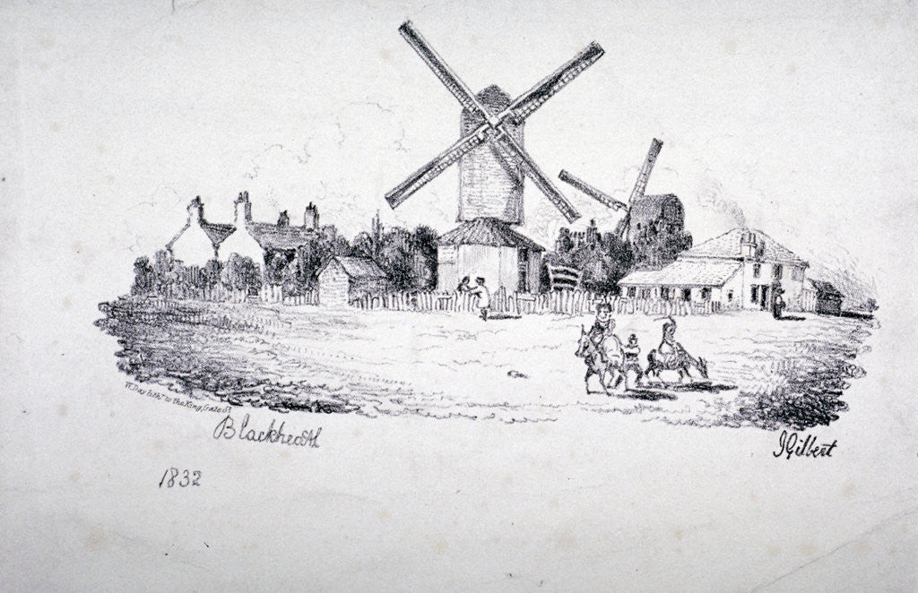 Detail of View of Blackheath, showing windmills and buildings, Greenwich, London by William Day