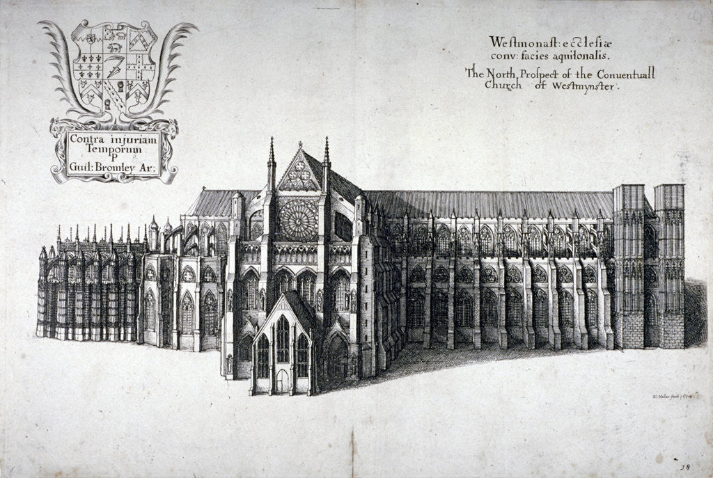 Detail of North view of Westminster Abbey, London by Wenceslaus Hollar