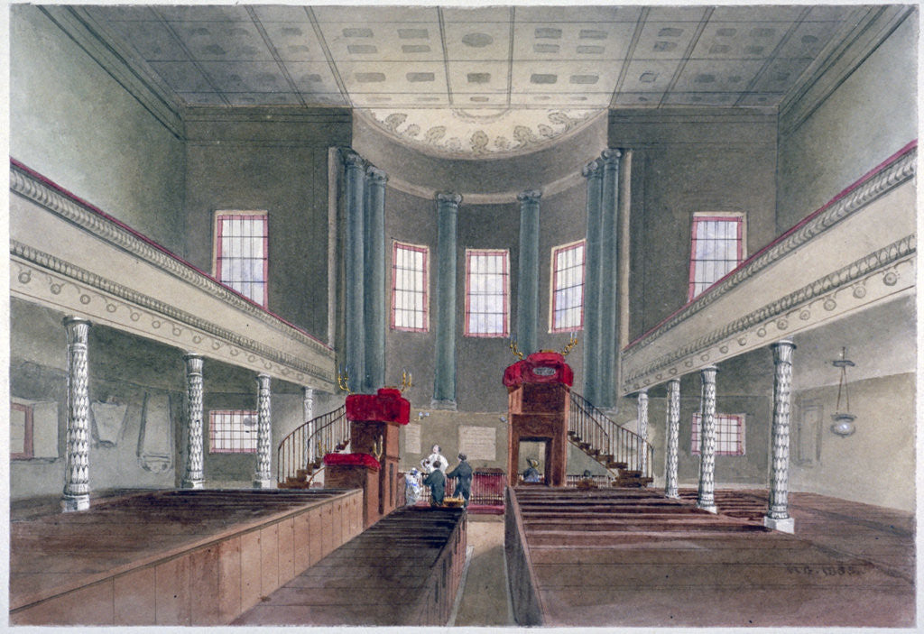 Detail of Interior view of St Pancras New Church, London by W Guest