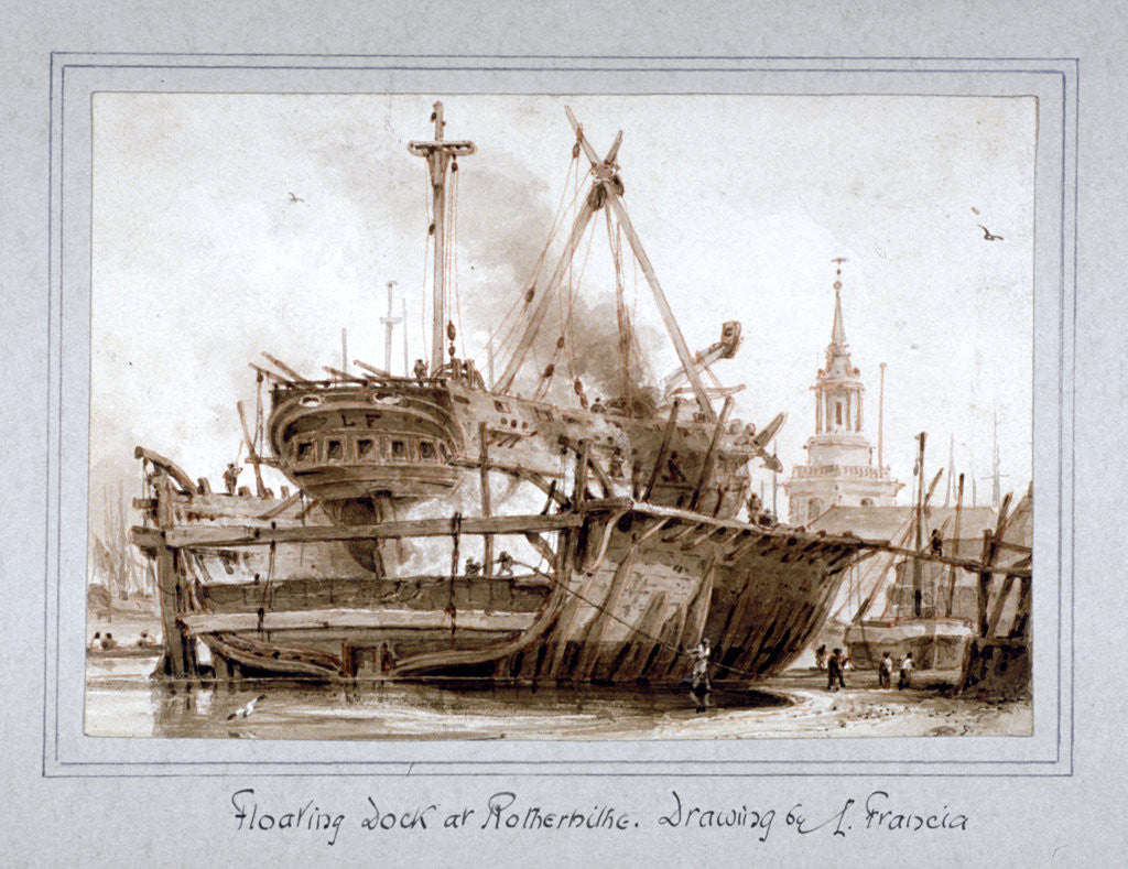 Detail of Floating dock at Rotherhithe, London by Francois Louis Thomas Francia