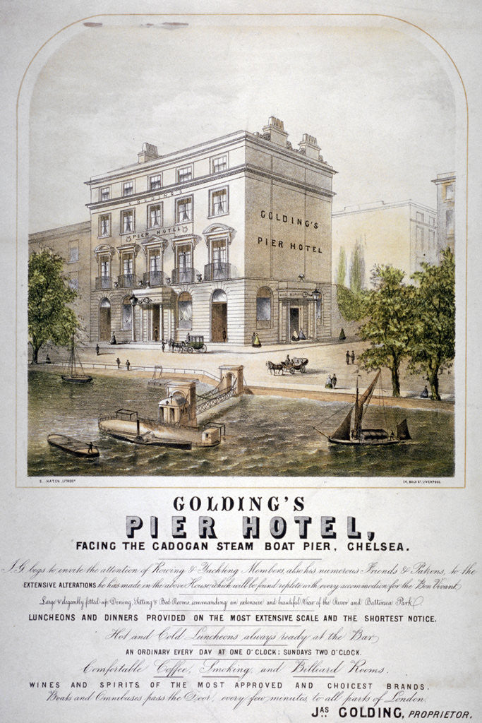 Detail of Advertisement for Goldings Pier Hotel, Chelsea, London by Anonymous