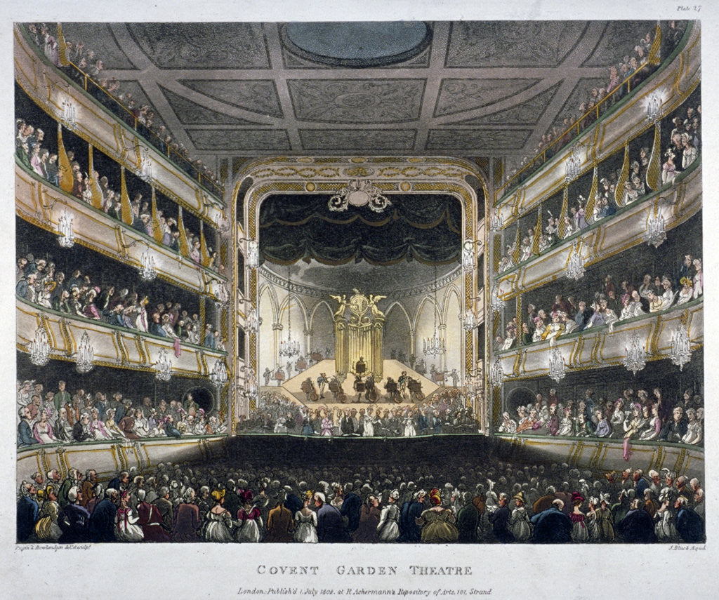 Detail of Interior view of Covent Garden Theatre, Bow Street, Westminster, London by J Bluck