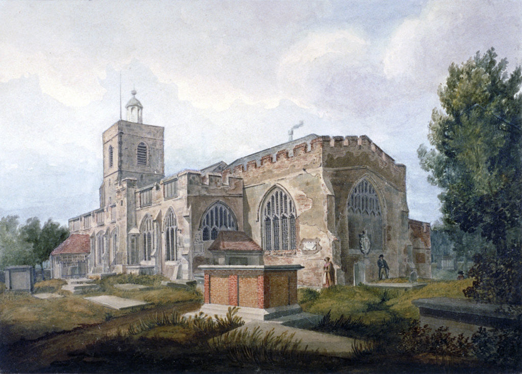 Detail of South-east view of the Church of St Dunstan, Stepney, London by Henry Sass