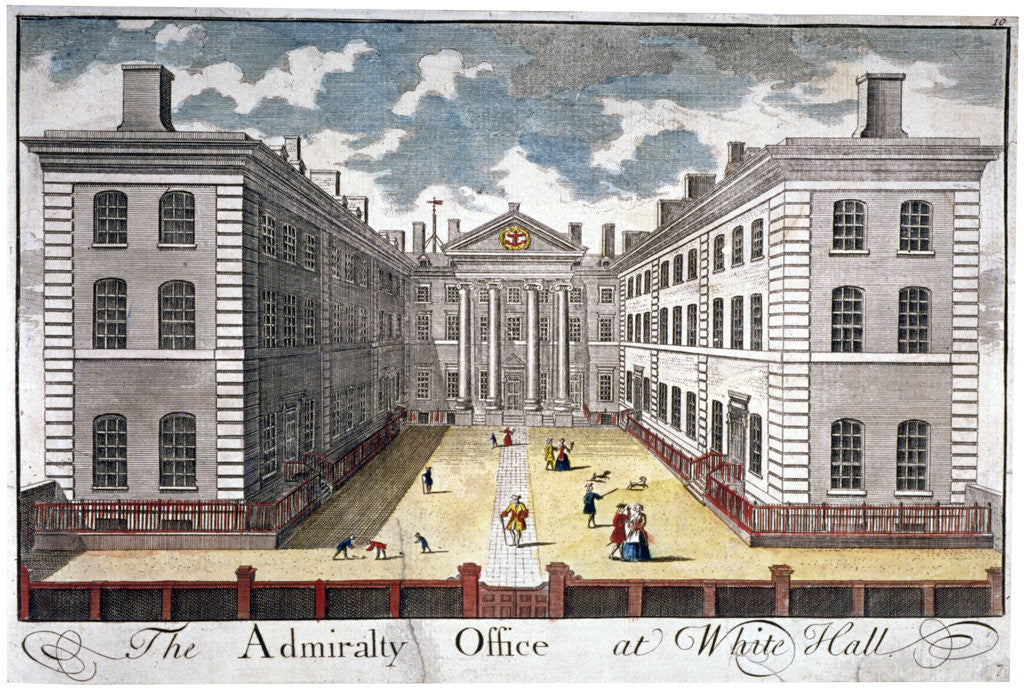 Detail of View of the Admiralty, Whitehall, with figures in the courtyard, Westminster, London by Anonymous