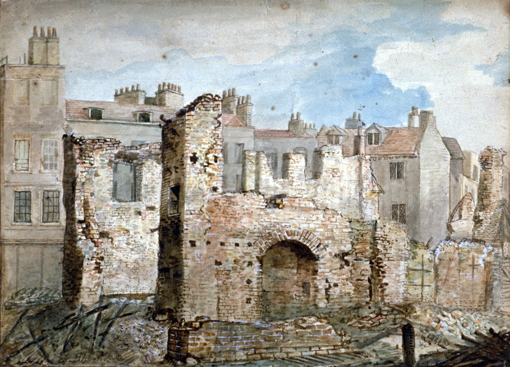 Ruins of a fire-damaged building in Bear Yard, Westminster, London by Daniel Thorn