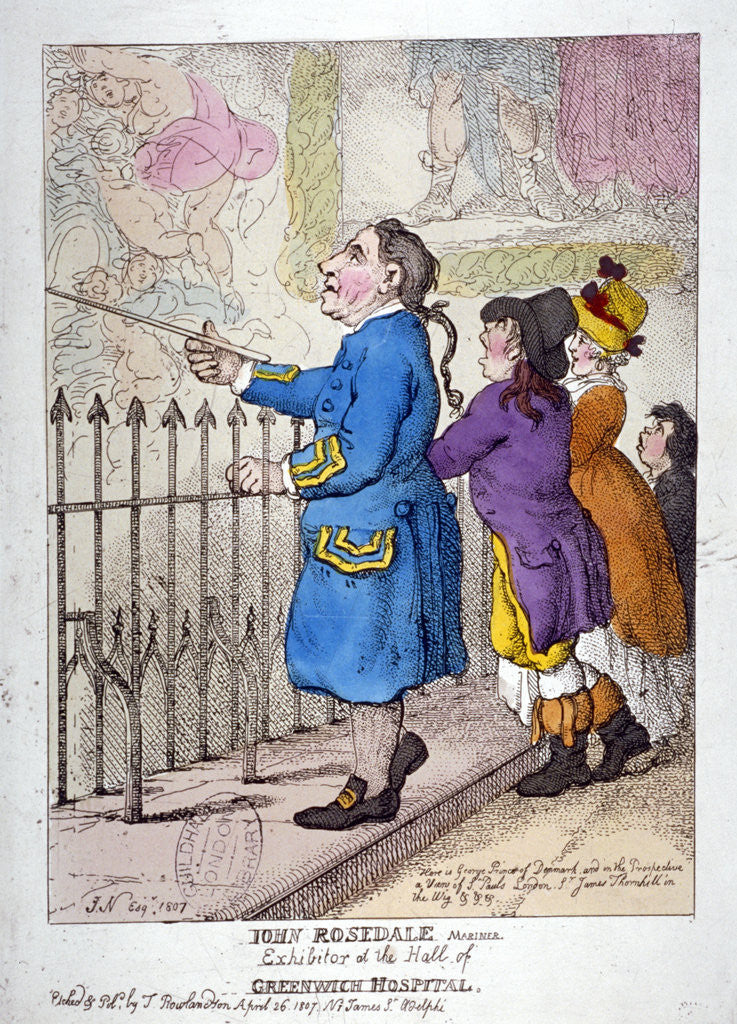 Detail of John Rosedale, mariner, exhibitor of the hall of Greenwich Hospital by Thomas Rowlandson
