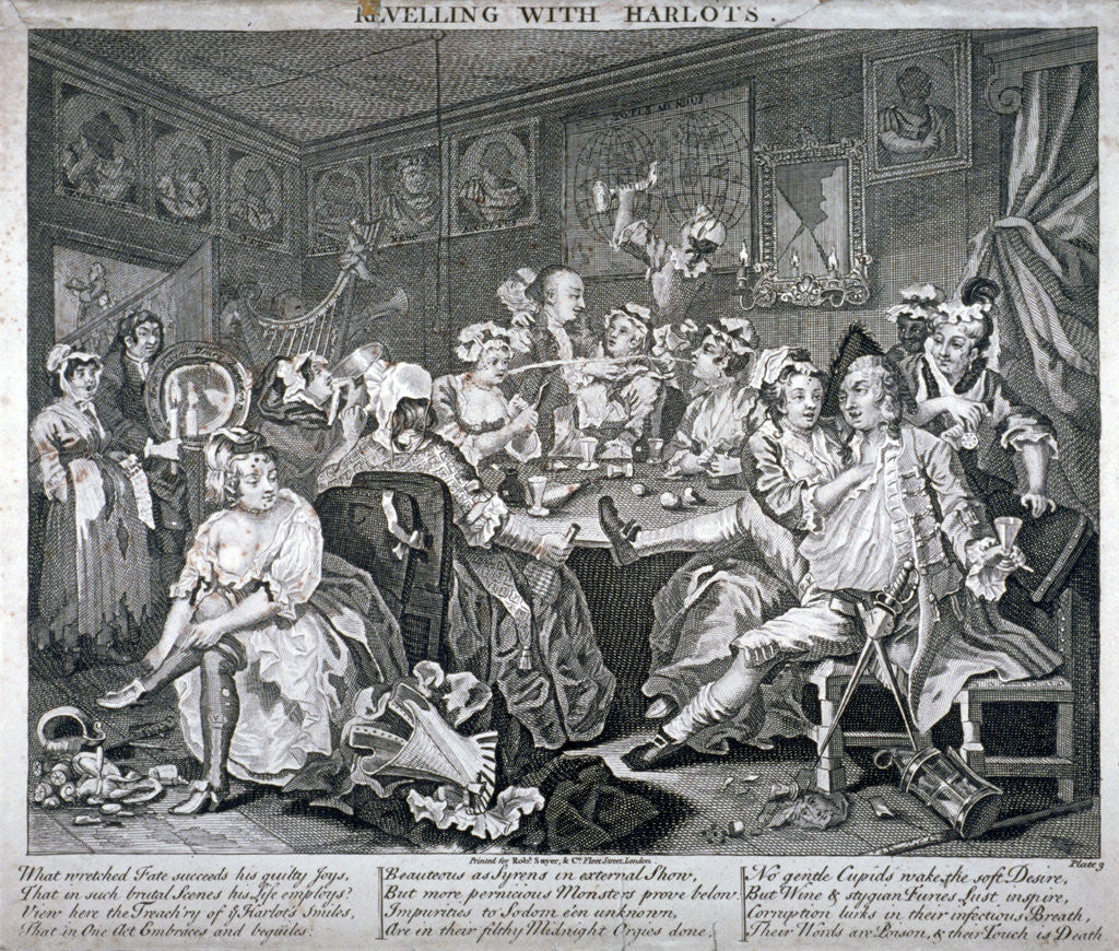 Detail of Revelling with Harlots, plate III of A Rake's Progress by Anonymous